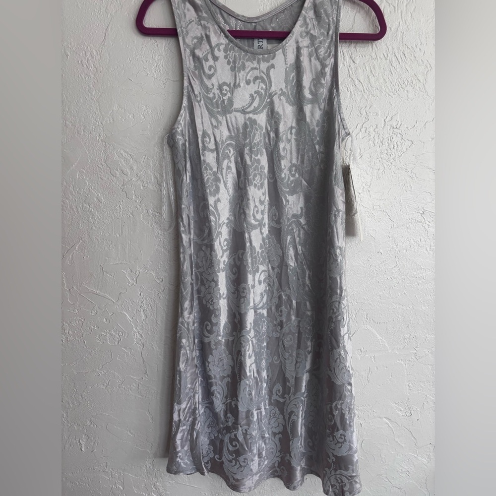 NWT Roberta Silver Stretch Jacquard Baroque Sleeveless Tunic Dress 13/14